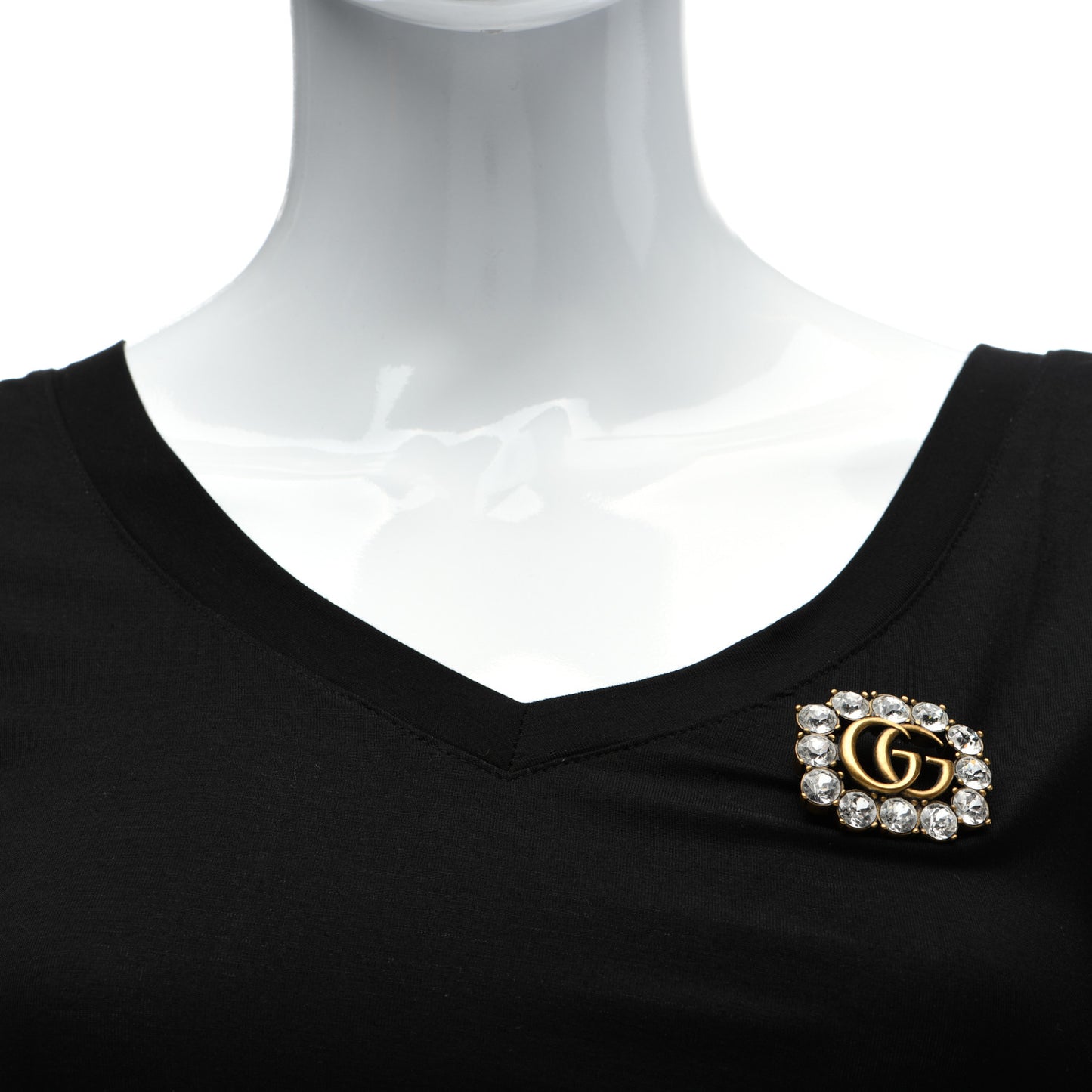 Metal Crystal Double G Brooch Aged Gold