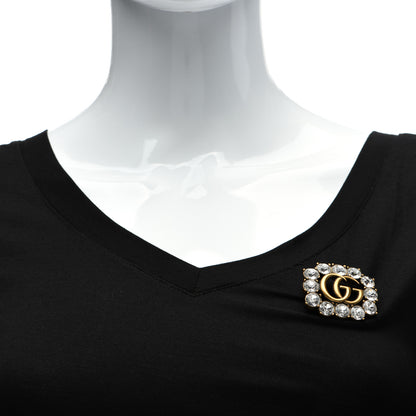 Gucci Metal Crystal Double G Brooch Aged Gold 2 of 4
