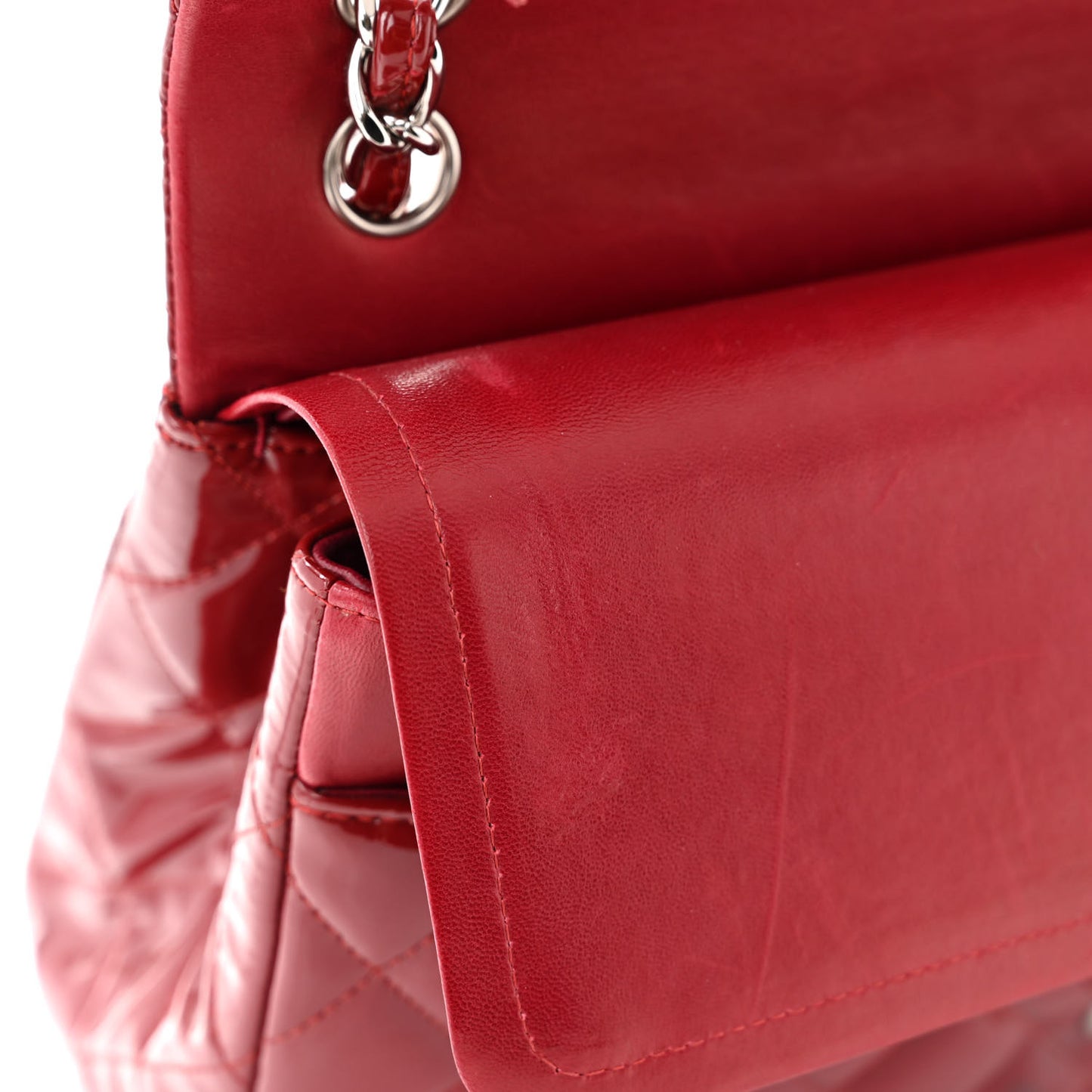 Patent Calfskin Quilted Jumbo Double Flap Red