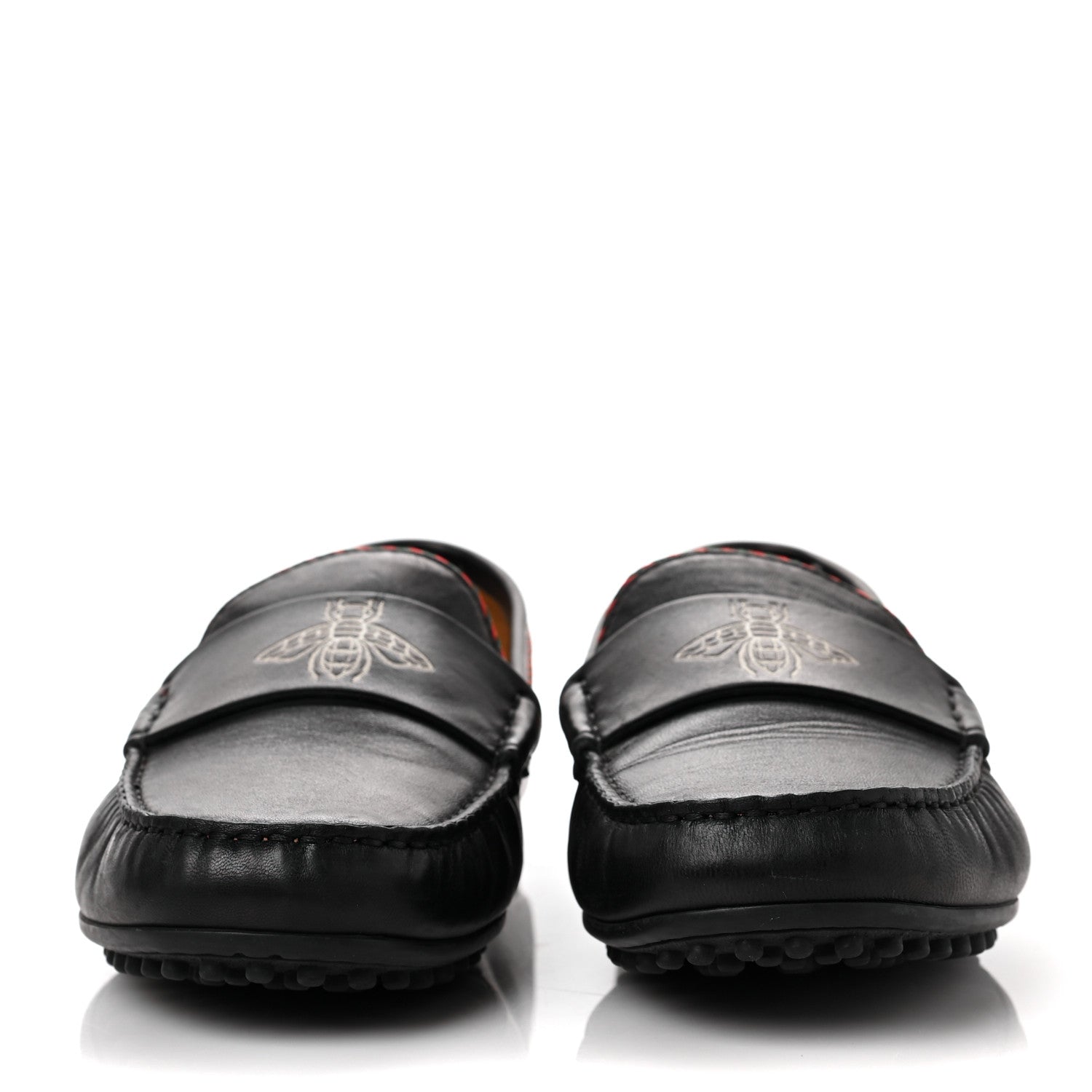 Gucci Nappa Mens Bee Driver Loafers 7 Black 2 of 9