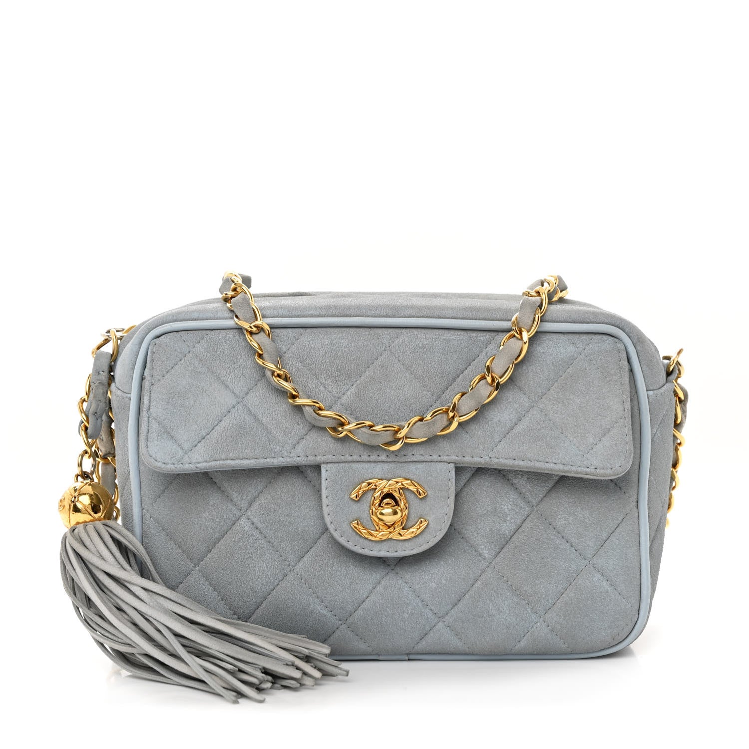 Chanel Suede Quilted CC Tassel Camera Case Light Blue 1 of 12