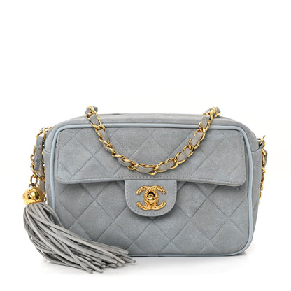 Chanel Suede Quilted CC Tassel Camera Case Light Blue 1 of 12
