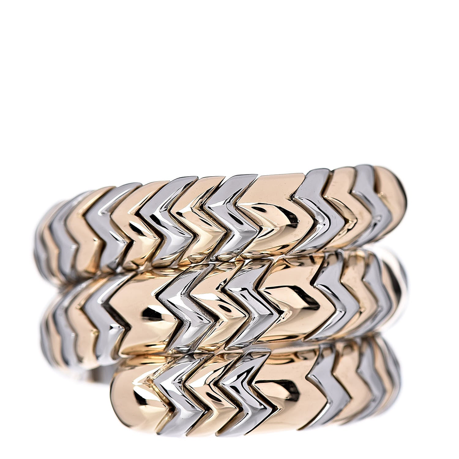 Bulgari 18K Yellow Gold Stainless Steel Spiga Tubogas Ring 55 7.25 1 of 6