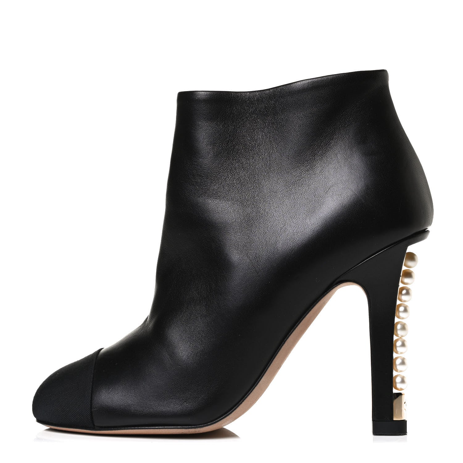 Chanel Lambskin Grossgrain Pearl Cap Toe Boots 35 Black 1 of 14
