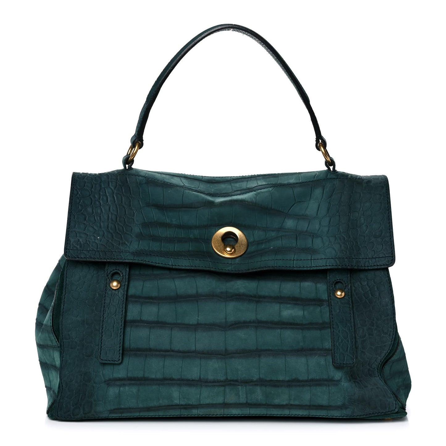 Crocodile Embossed Nubuck Calfskin Large Muse Two Green