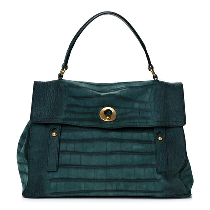 Saint Laurent Crocodile Embossed Nubuck Calfskin Large Muse Two Green 1 of 13