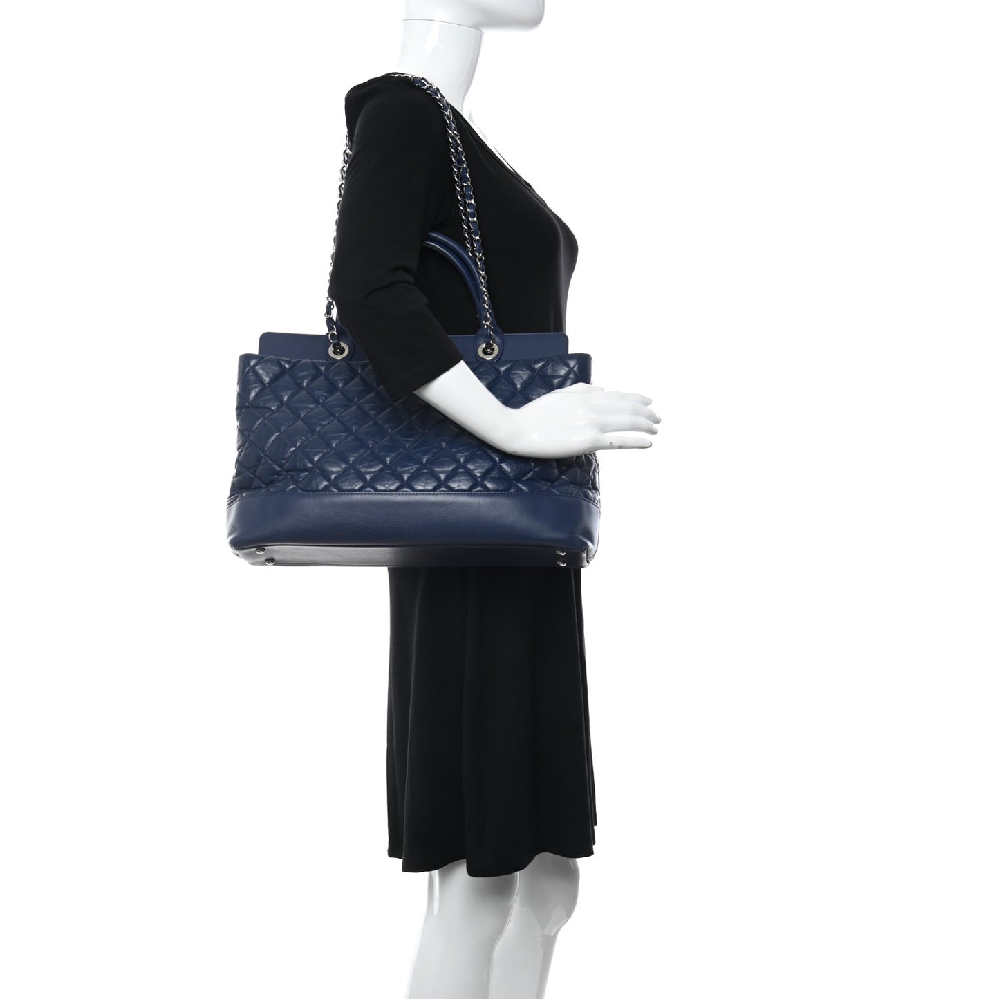 Aged Calfskin Quilted Be CC Tote Blue