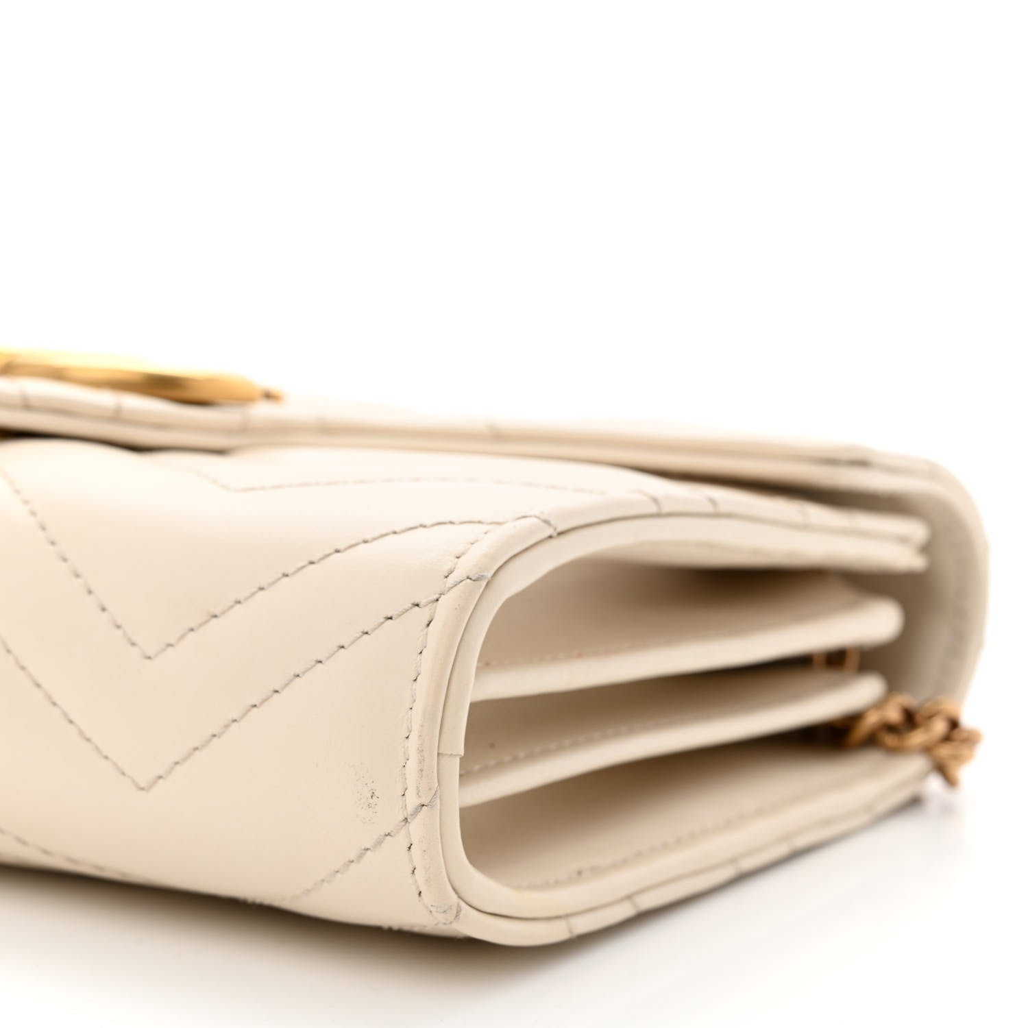 Gucci Calfskin Matelasse Mini GG Marmont Chain Wallet Mystic White 10 of 11