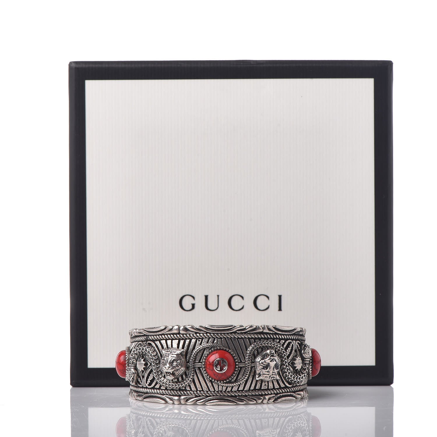 Gucci Sterling Silver Jasper Garden Cuff Bracelet Red 8 of 8