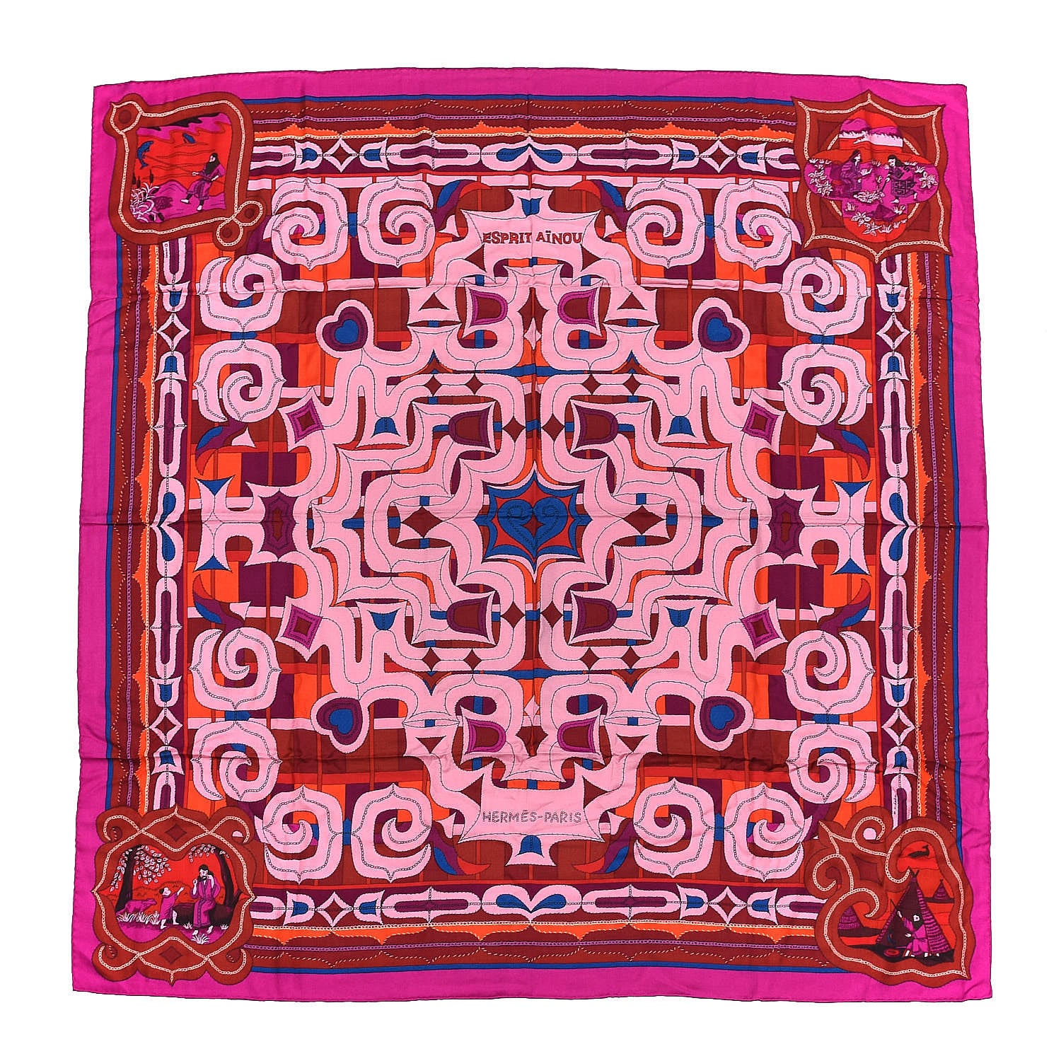 Hermes Cashmere Silk Esprit Ainou Shawl 140 Fuschia Vieux Rose Rouge H 1 of 6