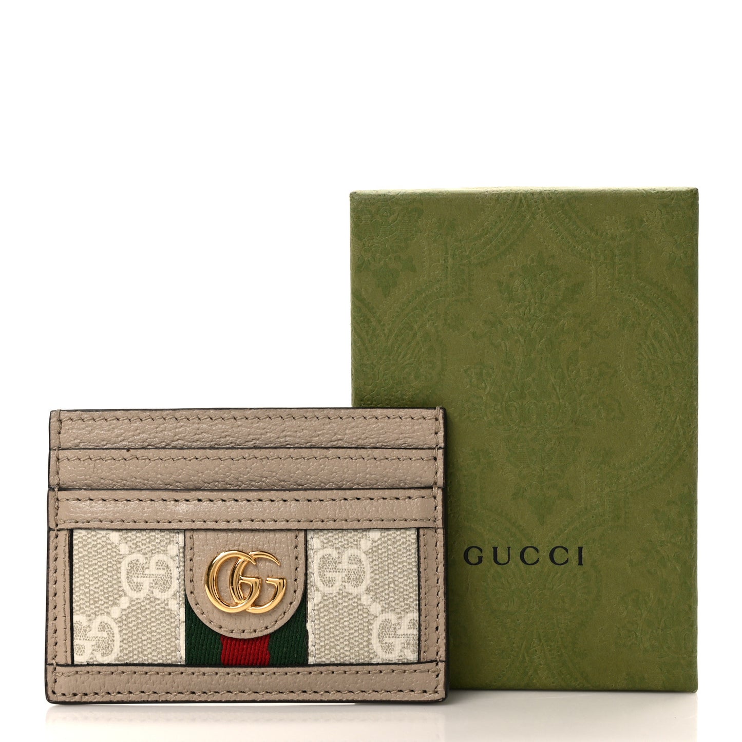 GG Supreme Monogram Textured Calfskin Web Ophidia Card Holder Beige Ebony Mystic White