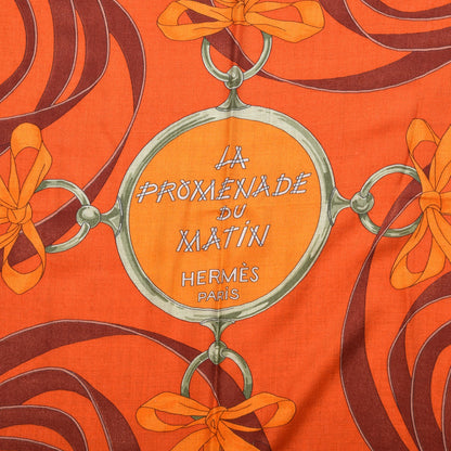 Hermes Cashmere Silk La Promenade Du Matin Shawl 140 Orange Naturel Ocre 3 of 5
