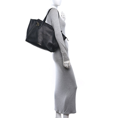 Salvatore Ferragamo Hammered Calfskin Double Handle Medium Amy Tote Black 2 of 10
