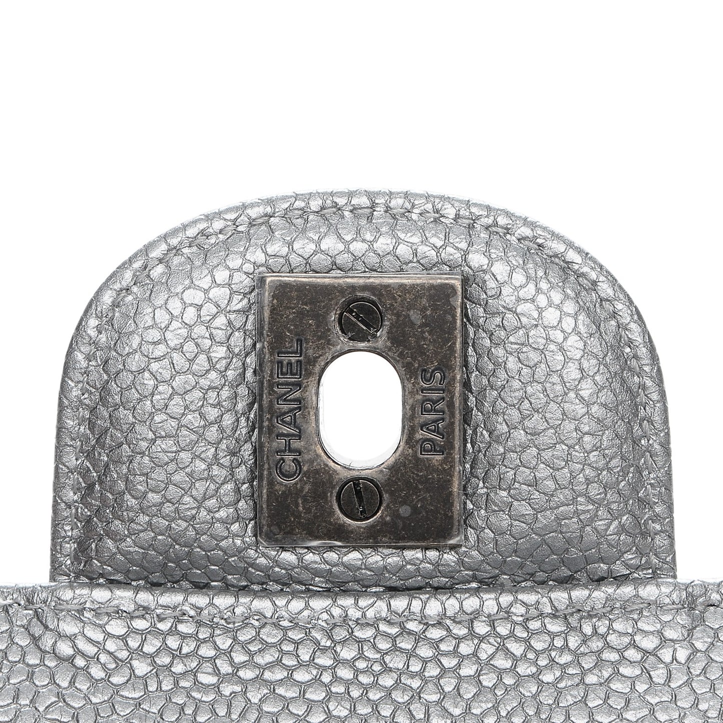 Metallic Caviar Quilted Mini Rectangular Flap Silver