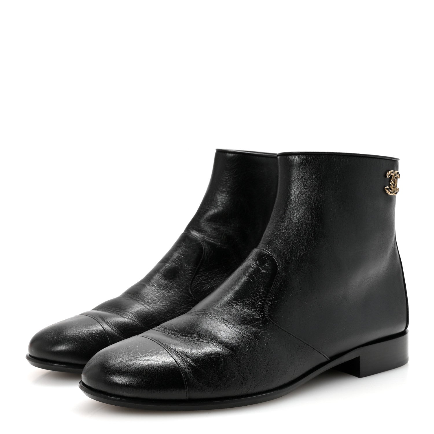 Chanel Aged Calfskin CC Ankle Boots 41 Black 4 of 9