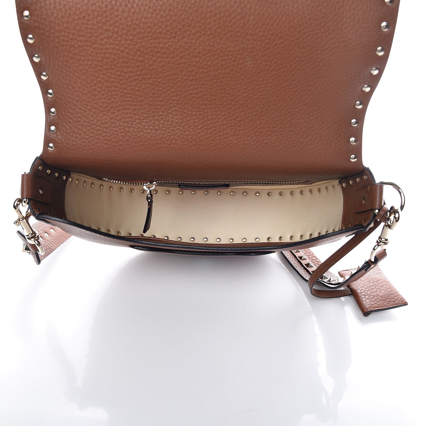 Calfskin Large Rockstud Halfmoon Saddle Bag Tan