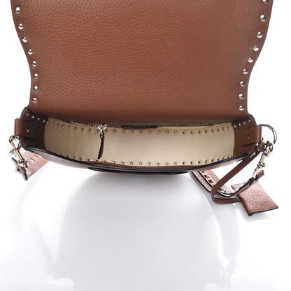 Valentino Garavani Calfskin Large Rockstud Halfmoon Saddle Bag Tan 8 of 10