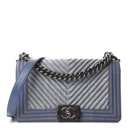 Chanel Denim Chevron Quilted Medium Boy Flap Blue 1 of 15