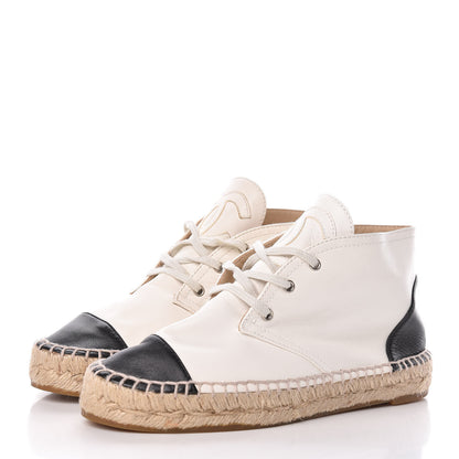 Chanel Lambskin Cap Toe Lace Up Espadrilles 35 White Black 3 of 11