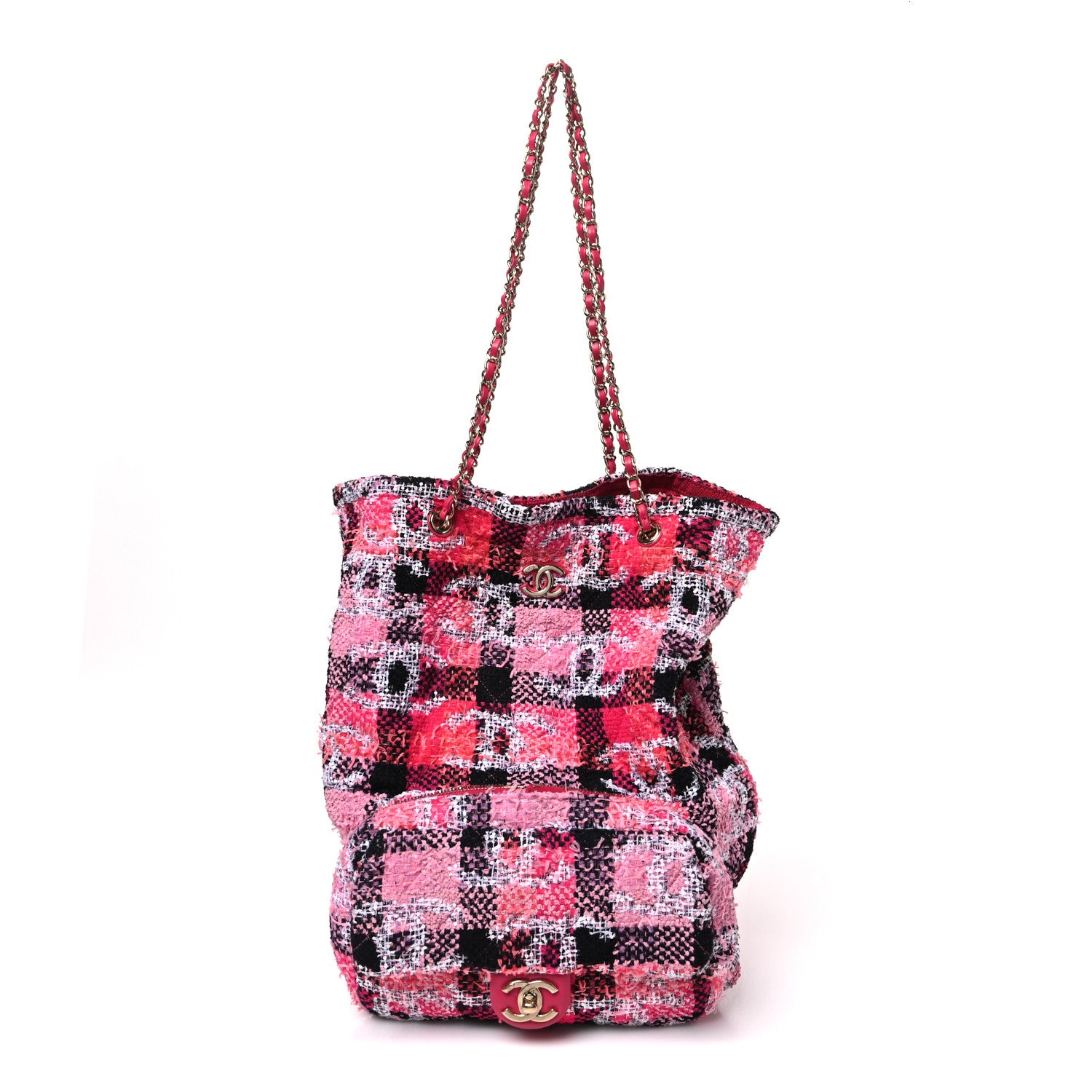 Chanel Tweed Sequins CC Logo Coco Beach Convertible Flap Tote Pink Multicolor 3 of 11