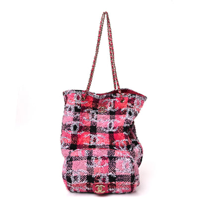 Chanel Tweed Sequins CC Logo Coco Beach Convertible Flap Tote Pink Multicolor 3 of 11