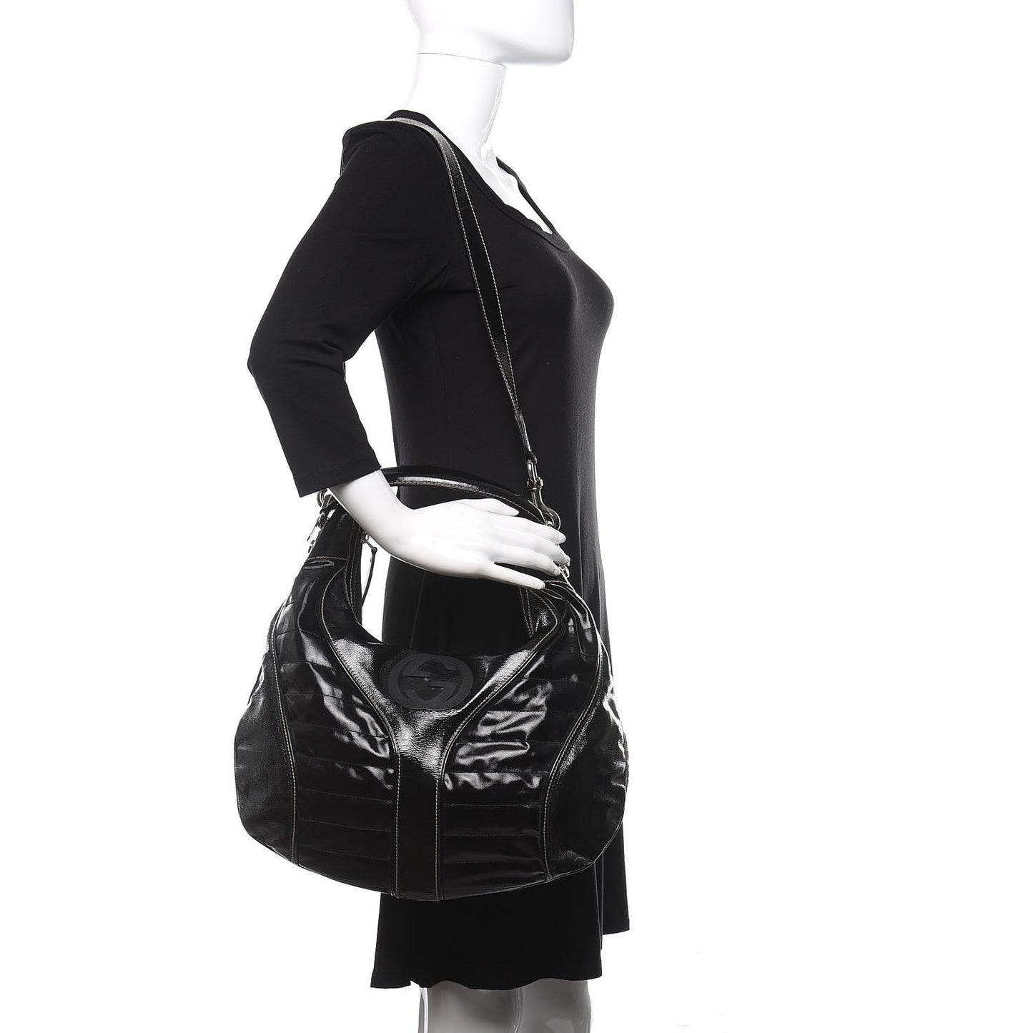 Patent Calfskin Medium Snow Glam Hobo Black