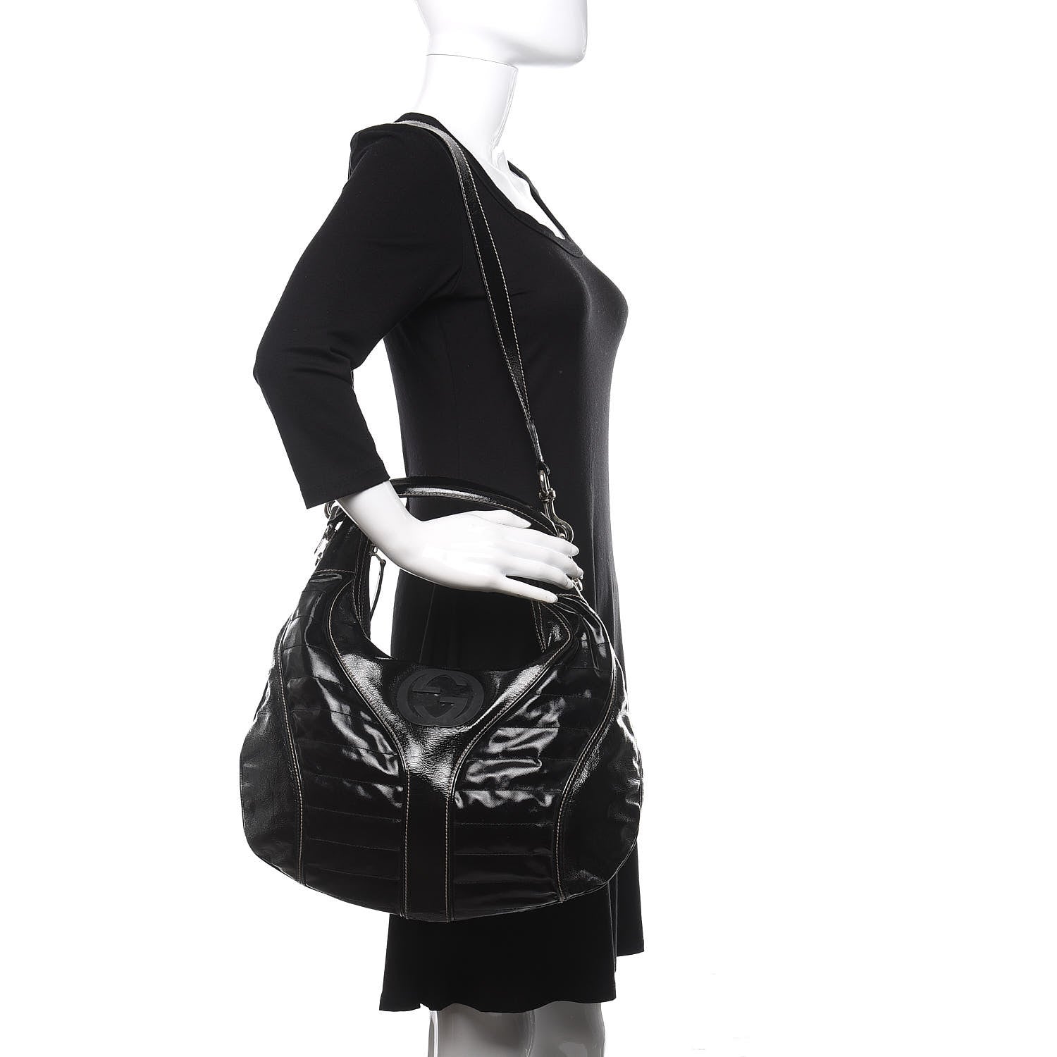 Gucci Patent Calfskin Medium Snow Glam Hobo Black 2 of 15