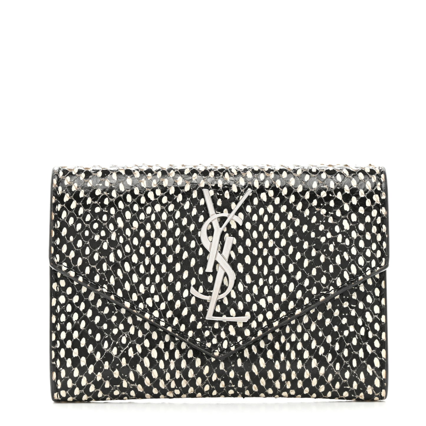 Calfskin Lambskin Snakeskin Embossed Small Monogram Envelope Wallet Black White