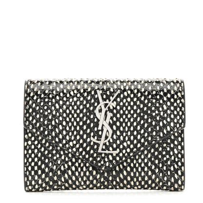 Saint Laurent Calfskin Lambskin Snakeskin Embossed Small Monogram Envelope Wallet Black White 1 of 9