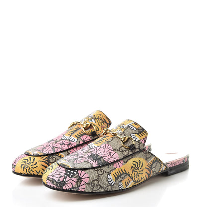 Gucci GG Supreme Monogram Bengal Womens Princetown Slippers 37.5 Beige Crop Pink 3 of 9