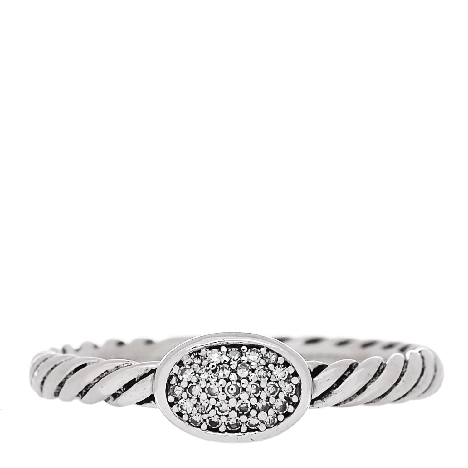 David Yurman Sterling Silver Diamond Pave Cable Classics Oval Ring 50 5.5 1 of 4