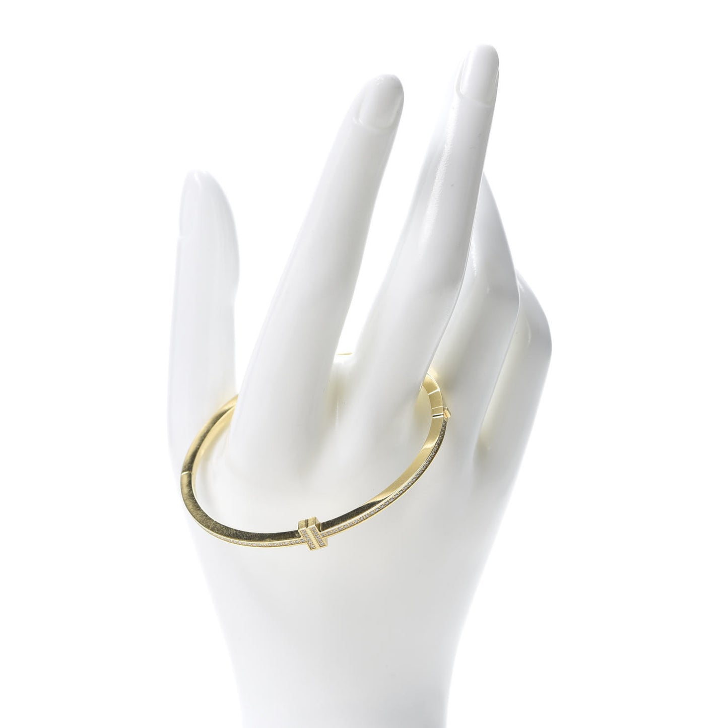 18K Yellow Gold Diamond T Hinged Wire Bangle Bracelet