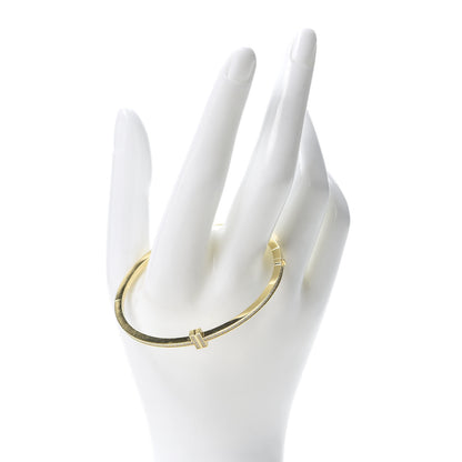 Tiffany 18K Yellow Gold Diamond T Hinged Wire Bangle Bracelet 2 of 7