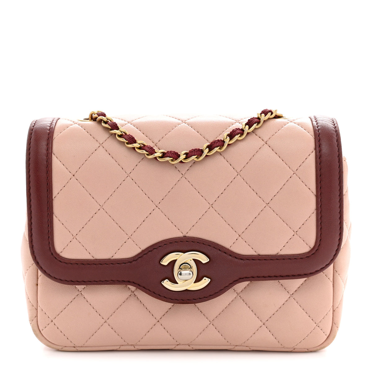 Lambskin Quilted Mini Two Tone Day Flap Pink Burgundy