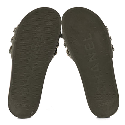 Chanel Canvas Chain Flat Sandals 39 Khaki 5 of 10