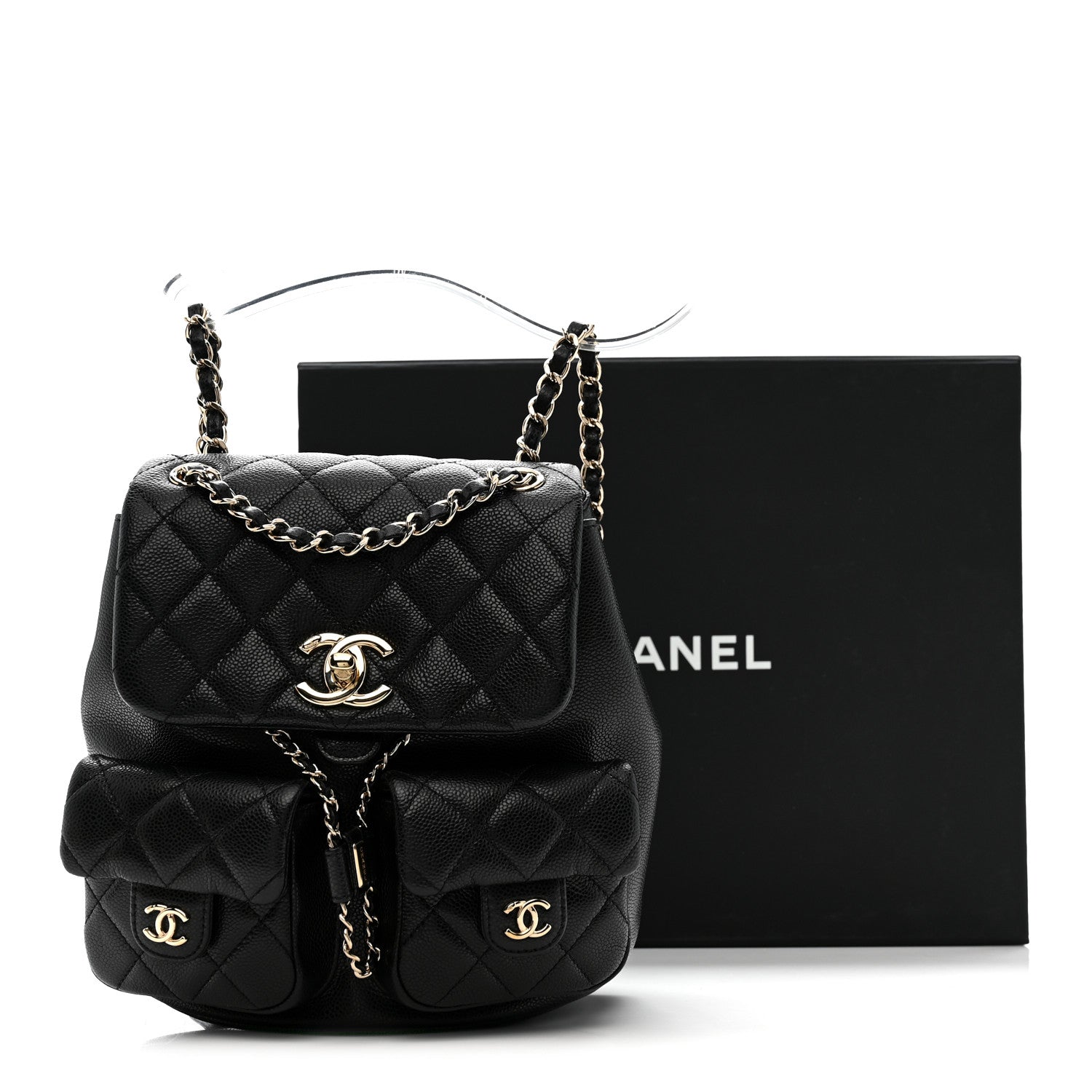 Chanel Shiny Caviar Quilted Medium Duma Pockets Drawstring Backpack Black 12 of 12