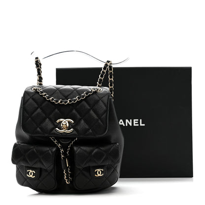 Chanel Shiny Caviar Quilted Medium Duma Pockets Drawstring Backpack Black 12 of 12