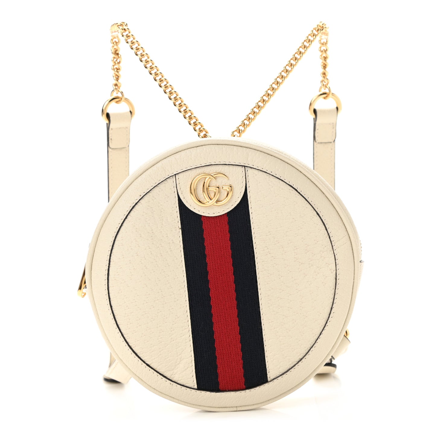 Textured Calfskin Web Mini Ophidia Round Backpack Mystic White