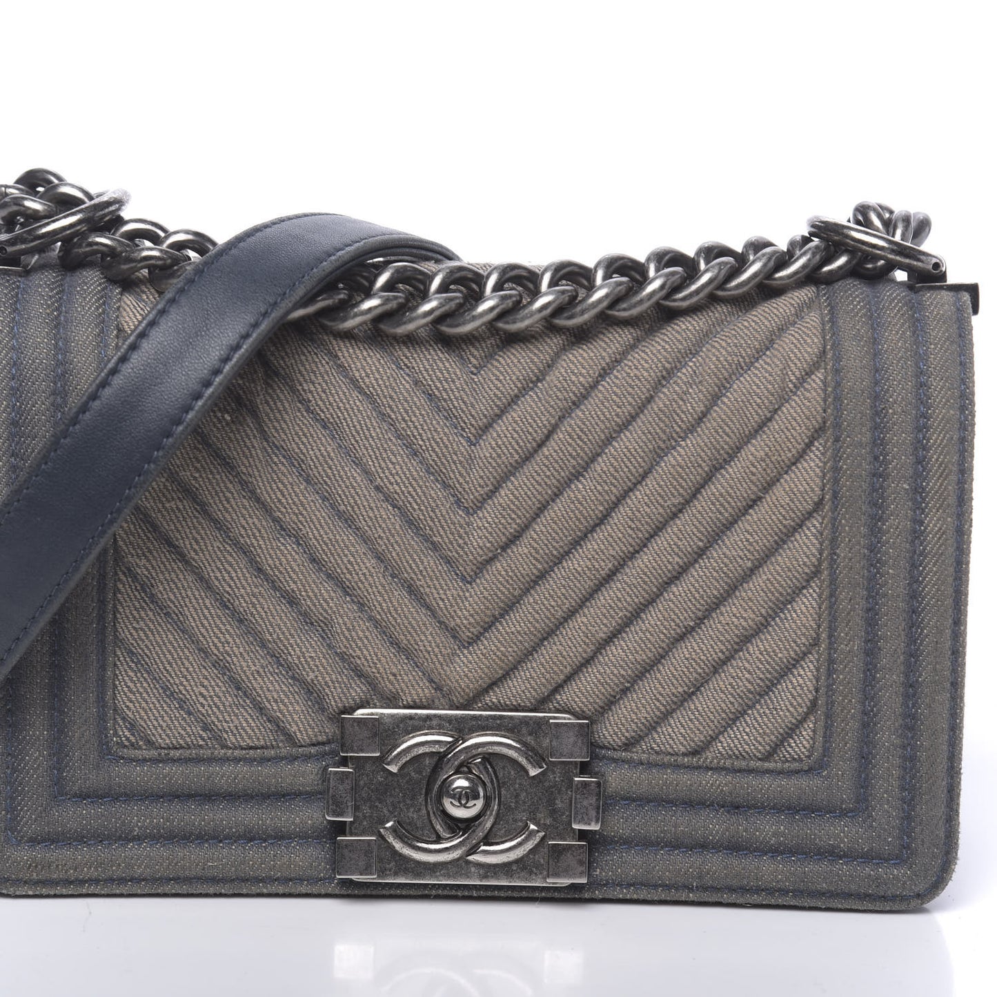 Denim Chevron Small Boy Flap Light Blue