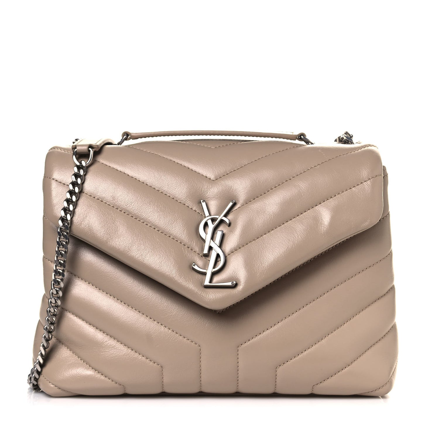 Calfskin Y Quilted Monogram Small Loulou Chain Satchel Dark Beige