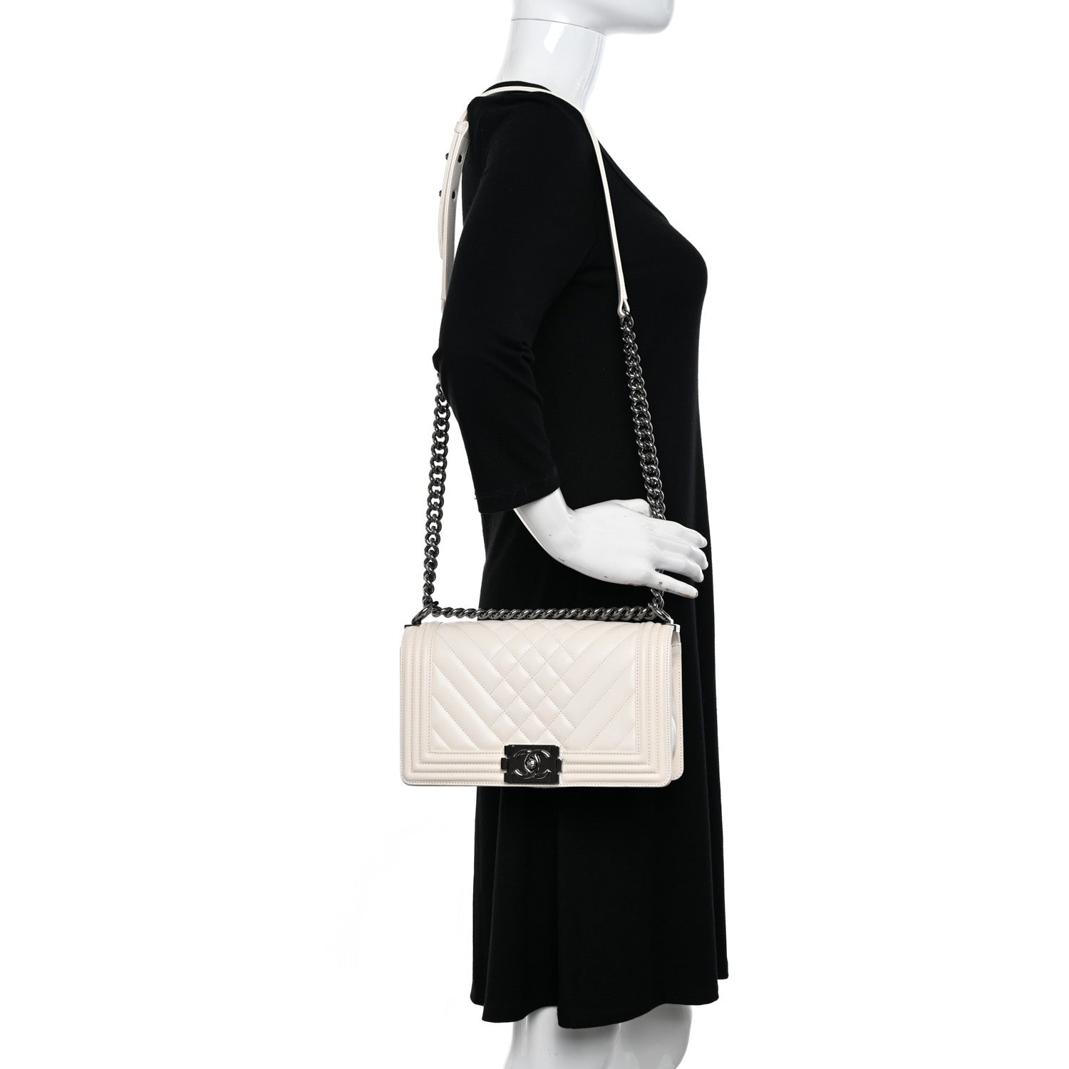 Chanel Lambskin Quilted Chevron Medium Boy Flap White 2 of 11