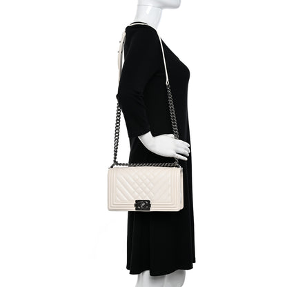 Chanel Lambskin Quilted Chevron Medium Boy Flap White 2 of 11