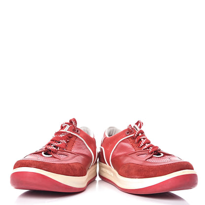 Louis Vuitton Suede Calfskin Perforated Monogram Sneaker 37.5 Red 6 of 15