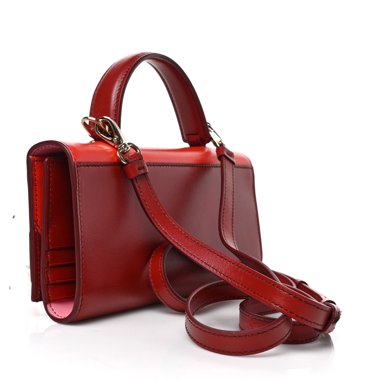 Salvatore Ferragamo Calfskin Vara Bow Top Handle Wallet On Strap Red Pink 2 of 6