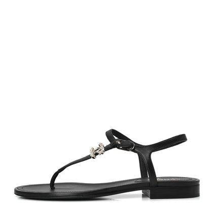 Chanel Lambskin Crystal CC Thong Sandals 35 Navy 1 of 5