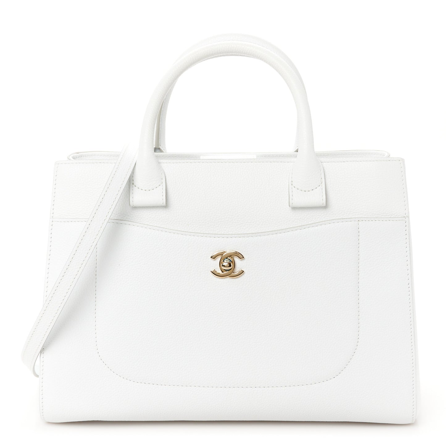 Grained Calfskin Small Neo Executive Shopper Tote White