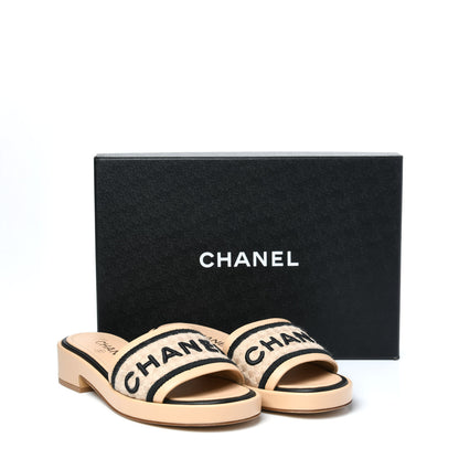 Chanel Lambskin Embroidered Logo Mules 36.5 Beige Black 9 of 9