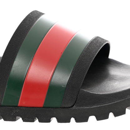 Gucci Rubber Web Mens Lug Sole Slide Sandals 11 Black Green Red 9 of 17