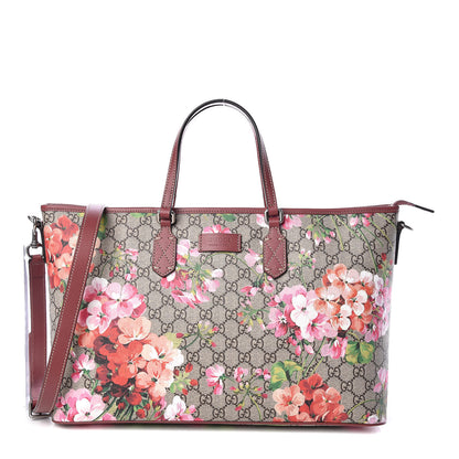 Gucci GG Supreme Monogram Blooms Medium Zippered Tote Beige Multicolor Dry Rose 1 of 10