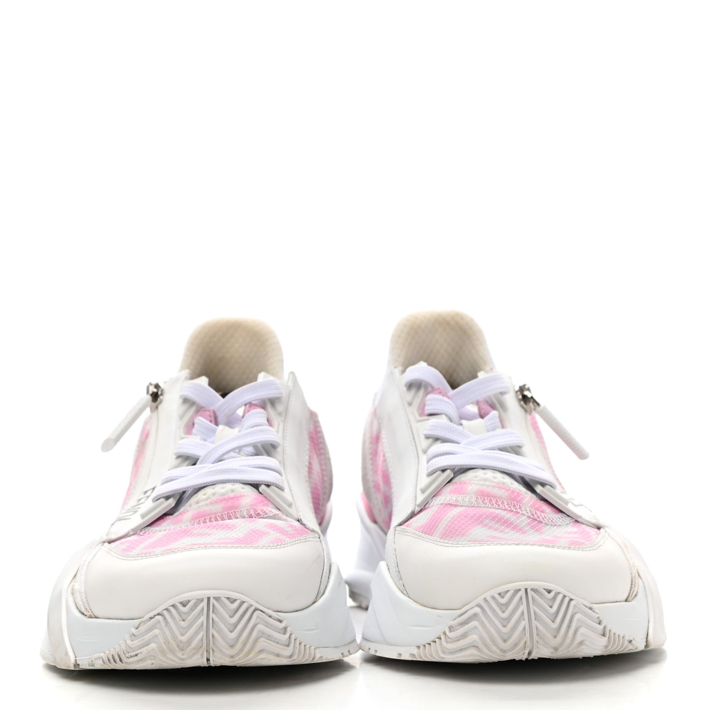 X SARAH COLEMAN Nylon Suede Lycra FF Vertigo Fendi Flow Low Top Sneakers 38 Transparent Rosa White